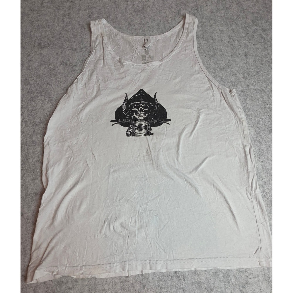 Throttle Junkies Mens White Biker Skull Spade Graphic Tank Top Size M Cotton